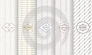 Set of seamless geometric patterns. Shabby chic striped. Vector illustration vintage design